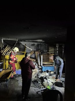 Local de Beranga afectado por el incendio originado en una segadora que había en su interior