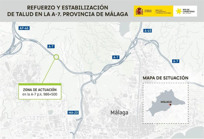 Gobierno aprueba por 2,9 millones de euros el proyecto para reforzar un talud en la A-7 a su paso por Málaga