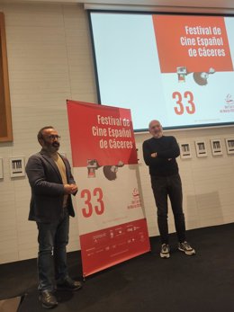 El presidente de la Diputación de Cáceres, Miguel Ángel Morales, y el director del Festival de Cine Español, Paco Rebollo