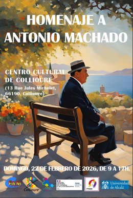 Archivo - Cartel del homenaje a Antonio Machado en Colliure (Francia).