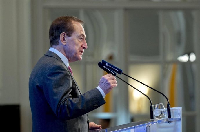 El presidente y CEO de Mapfre, Antonio Huertas, durante un desayuno de Nueva Economía Forum, a 16 de febrero de 2026, en Madrid (España).