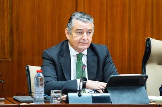 El consejero de Sanidad, Presidencia y Emergencias, Antonio Sanz, en la Comisión del Parlamento de Andalucía.