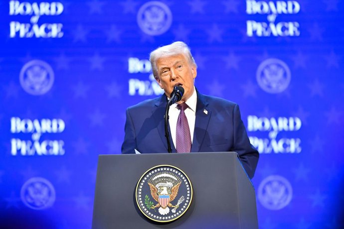 O presidente dos EUA, Donald Trump, durante seu discurso na abertura da Junta de Paz de Gaza, em Washington.