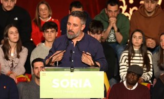El presidente de VOX, Santiago Abascal, durante un acto en Soria