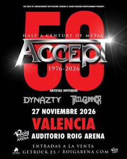 La histórica banda alemana de heavy metal Accept actuará el 27 de noviembre en el Auditorio Roig Arena