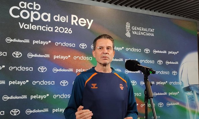 El entrenador del Valencia Basket, Pedro Martínez, en atención a medios en la Copa del Rey de baloncesto de Valencia 2026