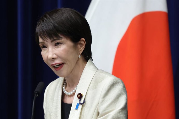 18 de fevereiro de 2026, Tóquio, Japão: Sanae Takaichi, primeira-ministra japonesa, fala durante uma coletiva de imprensa no gabinete da primeira-ministra em Tóquio, Japão, na quarta-feira.