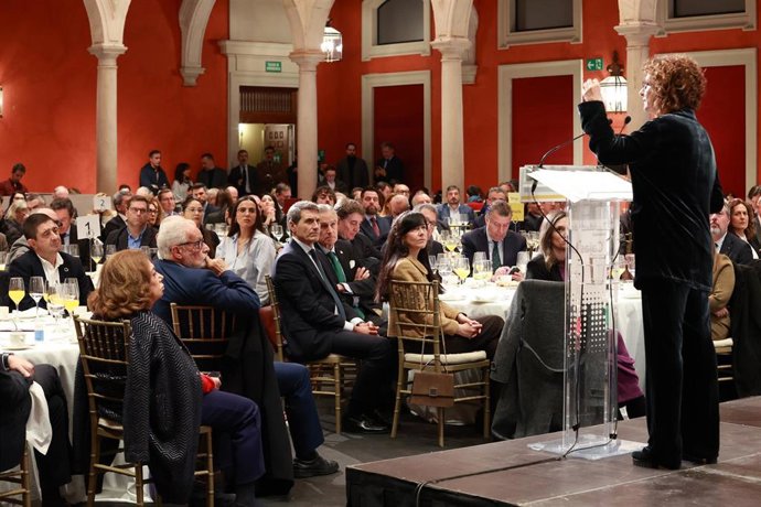 La vicepresidenta primera del Gobierno y ministra de Hacienda, María Jesús Montero, interviene durante una nueva edición de los desayunos informativos de Europa Press Andalucía. A 20 de febrero de 2026, en Sevilla (Andalucía, España). Europa Press Andaluc