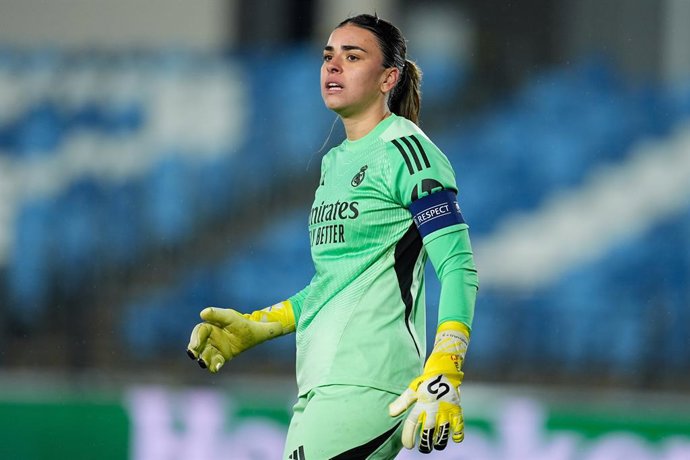 Misa Rodriguez of Real Madrid looks on during the UEFA Women's Champions League 2025/26 KO play-offs Second Leg match between Real Madrid C.F. and Paris FC at Alfredo Di Stefano on February 18, 2026 in Madrid, Spain.