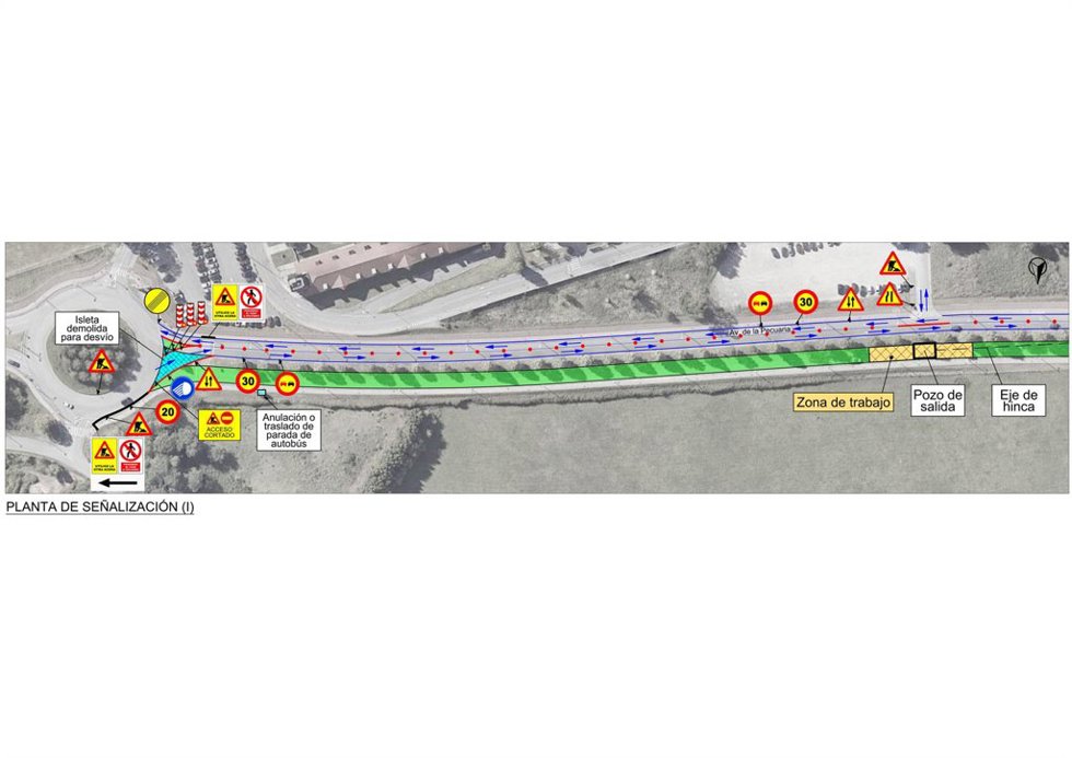 Plano de afectación al tráfico de obras de nuevas redes de la EMA en La Pecuaria (Gijón).