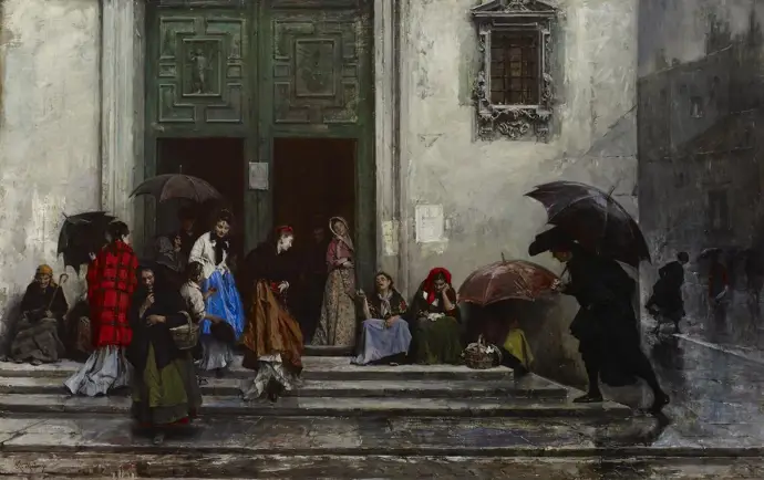 Raimundo de Madrazo y Garreta. La Salida de la Iglesia, antes de 1875