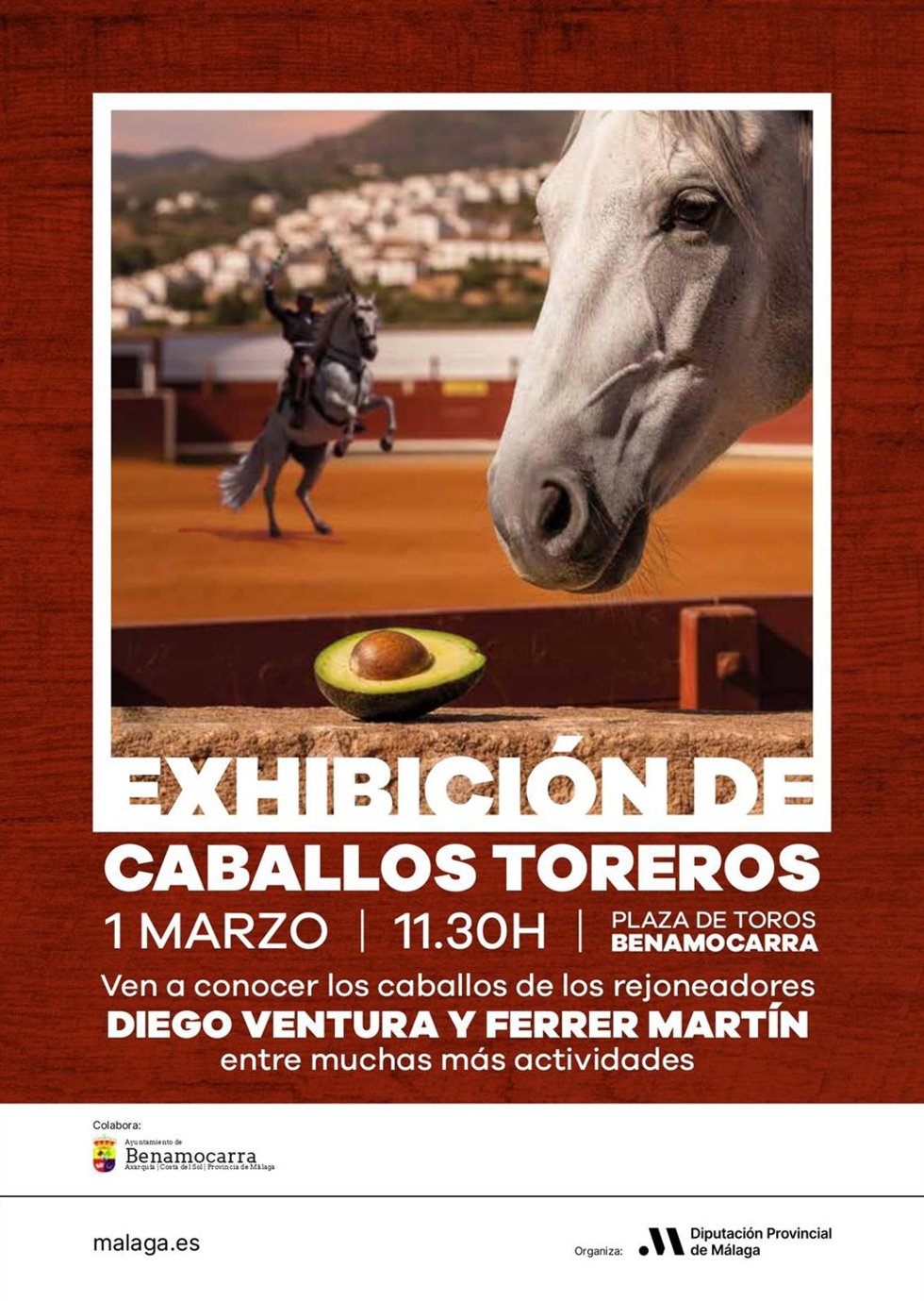 Cartel de la exhibición de caballos toreros en Benamocarra con Diego Ventura y Ferrer Martín