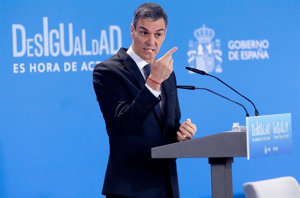 El presidente del Gobierno, Pedro Sánchez, durante la jornada Desigualdad: es hora de actuar, en la sede del Consejo Superior de Investigaciones Científicas (CSIC), a 20 de febrero de 2026, en Madrid (España). Durante la jornada se abordan las posible