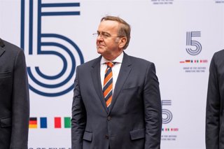 El ministro de Defensa alemán, Boris Pistorius, antes del acto en Cracovia con sus homólogos de Polonia, Reino Unido, Francia e Italia.
