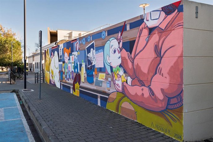 Mural de la UPV dedicado al gremio de artistas falleros.