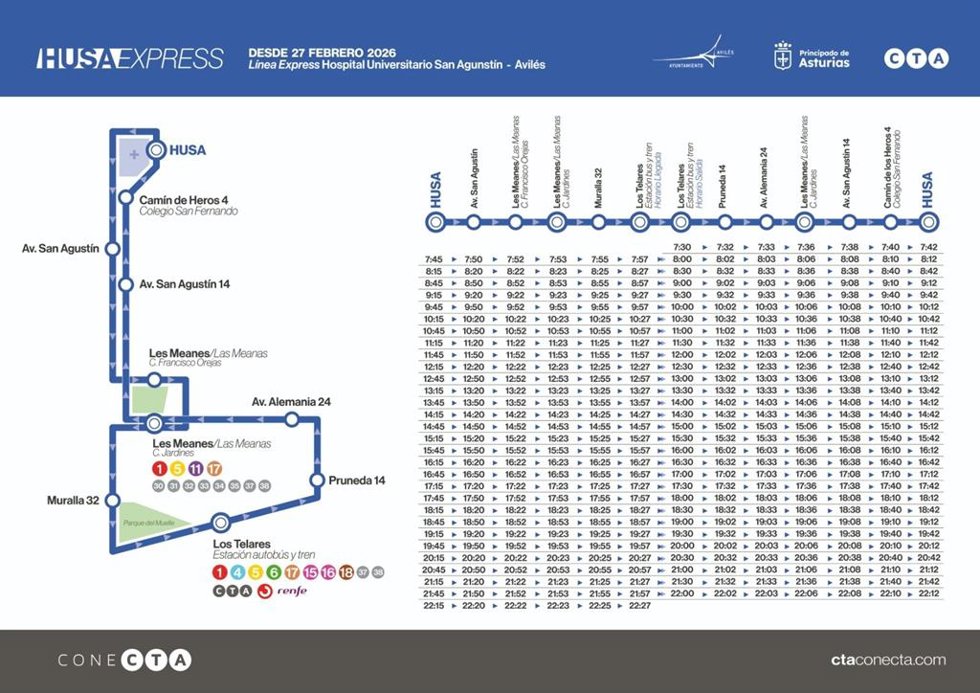 Nueva ruta 'HUSA express' que conectará el centro de Avilés con el Hospital San Agustín.