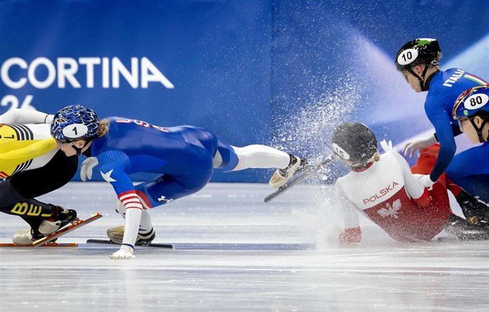 La polaca Kamila Sellier, durante el incidente en los Juegos Olímpicos de Invierno de Milán-Cortina d'Ampezzo 2026