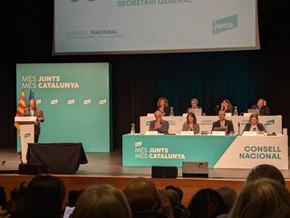 El secretario general de Junts, Jordi Turull, durante su intervención en el Consell Nacional del partido