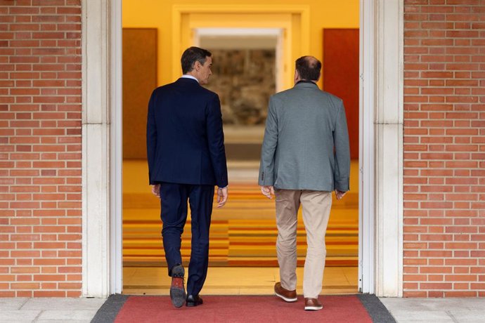 Archivo - Arxivo - El president del Govern, Pedro Sánchez, rep al president d'Esquerra Republicana de Catalunya (ERC), Oriol Junqueras, en el Palau de la Moncloa,