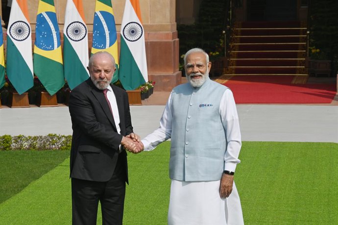 February 21, 2026, New Delhi, India: Prime Minister Narendra Modi (R) met Brazilâ€s President Luiz Inacio Lula da Silva to boost cooperation on critical minerals, trade, and defense, including the E175 aircraft assembly deal. The two sides will also revie