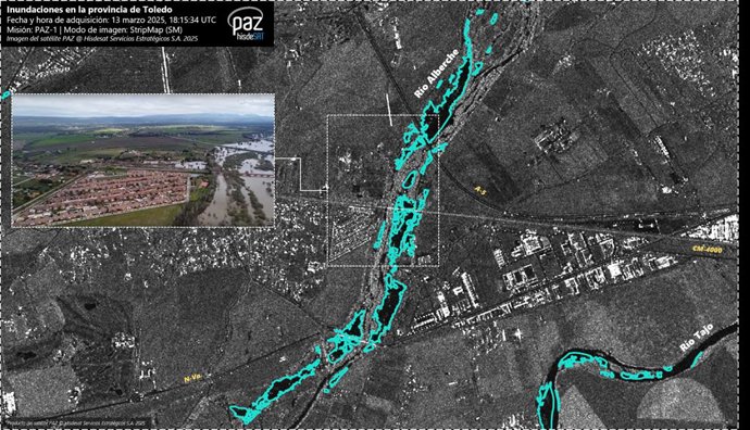 Imagem do satélite PAZ das inundações em Toledo