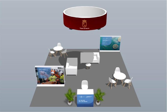 Stand diseñado para el Gobierno regional, a través de la Fundación Séneca en Transfiere 2026.