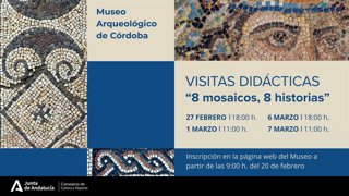 Cartel de las visitas didácticas a la exposición '8 mosaicos, 8 historias'.