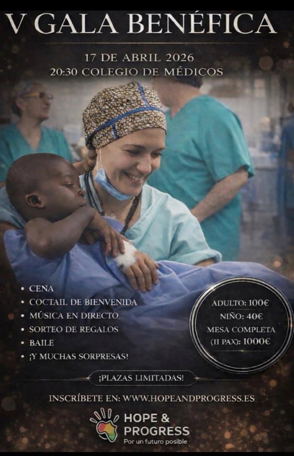 Cartel de la gala benéfica de Hope & Progress.