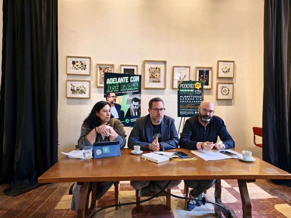El portavoz de Adelante Andalucía, José Ignacio García, en un desayuno informativo en Sevilla.