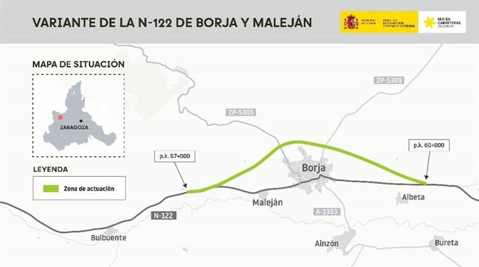 Transportes somete a información pública el proyecto de trazado de la variante de la N- 122 de Borja y Maleján.