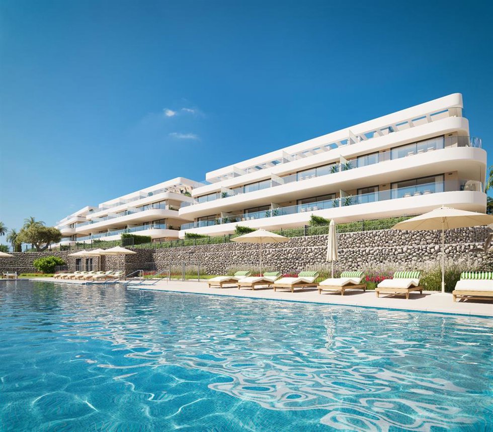 Así será la piscina de la promoción Unika Collection de AEDAS Homes en Estepona, Málaga.