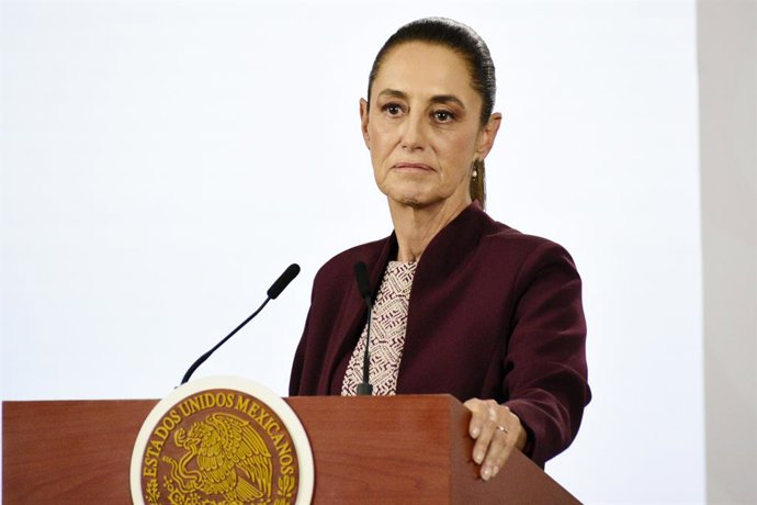 Mexican President Claudia Sheinbaum Pardo speaks during a briefing  about the measles vaccination campaign and the cases registered in Mexico at  National Palace. on February 17, 2026 in Mexico City, Mexico.