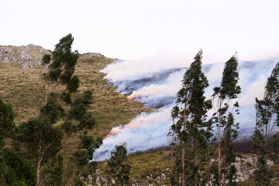 Archivo - Vista del humo ocasionado por un Incendio forestal en Cantabria
