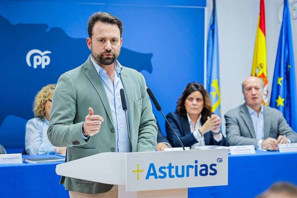 El presidente del PP de Asturias, Álvaro Queipo, durante su intervención en el Comité Ejecutivo Autonómico celebrado esta tarde en Oviedo.