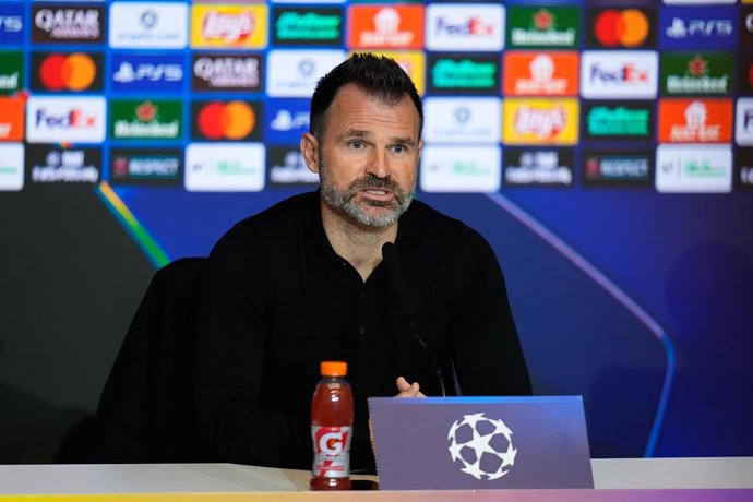 Ivan Leko, head coach of Club Brugge KV, attends his press conference during the walk around of Club Brugge KV ahead the UEFA Champions League 2025/26 KO play-offs Second Leg match against Atletico de Madrid at Riyadh Air Metropolitano on February 23, 202