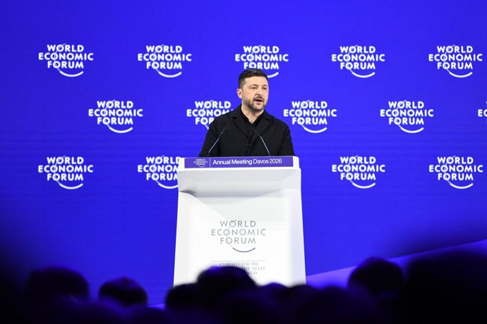 Archivo - DAVOS, Jan. 22, 2026  -- Ukrainian President Volodymyr Zelensky speaks at the World Economic Forum (WEF) Annual Meeting 2026 in Davos, Switzerland, Jan. 22, 2026.