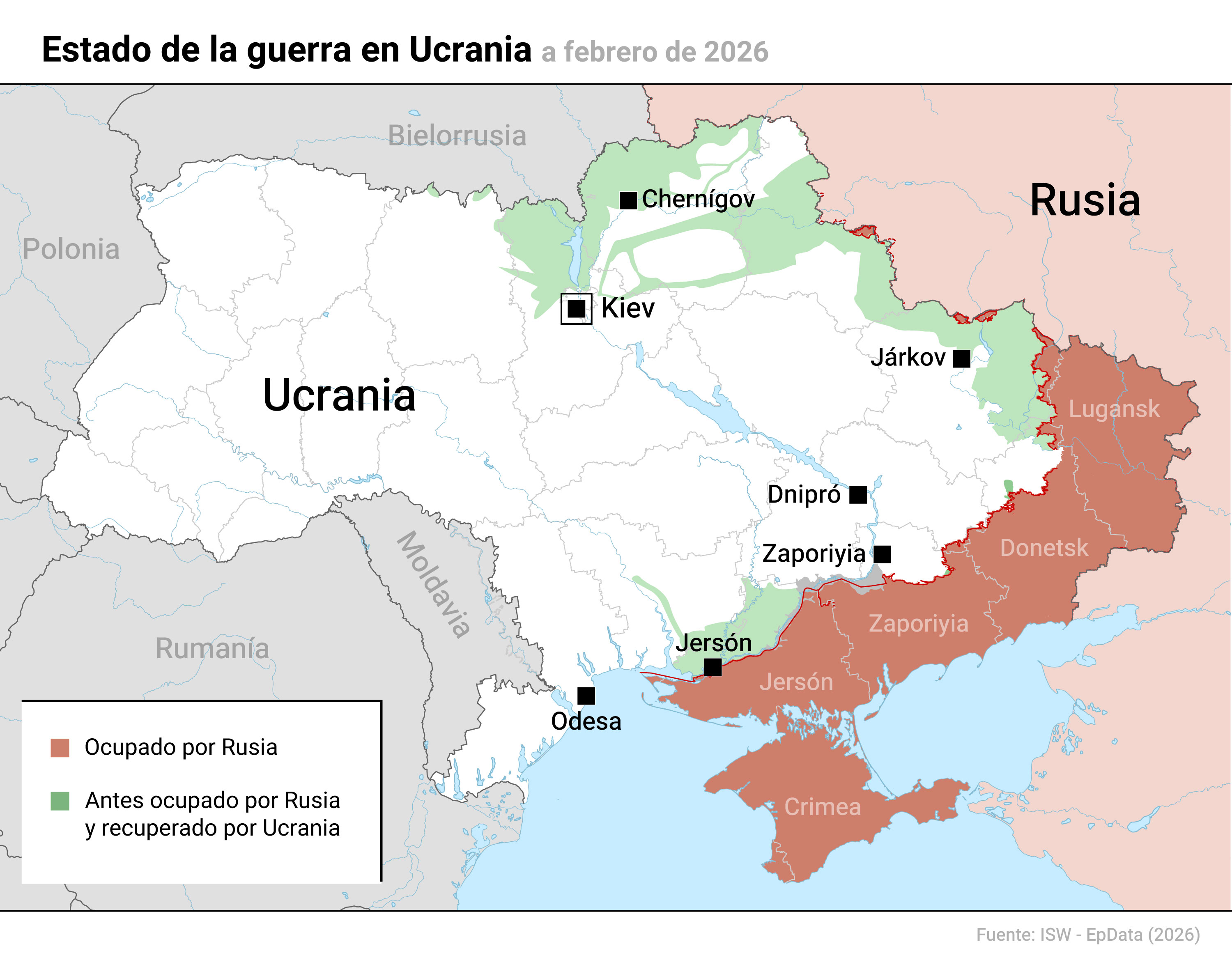 Mapa con estado de la guerra de Ucrania