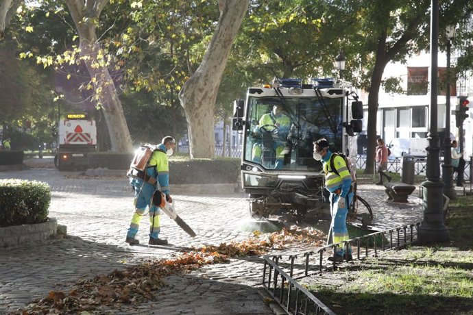 Archivo - Arranque de la campaña de retirada de la hoja en el Paseo del Prado. Madrid, a 6 de noviembre de 2024