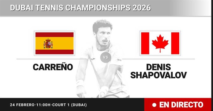 Pablo Carreno Busta - Denis Shapovalov: resumen y estadísticas del partido de Dieciseisavos de final de Dubai Tennis Championships