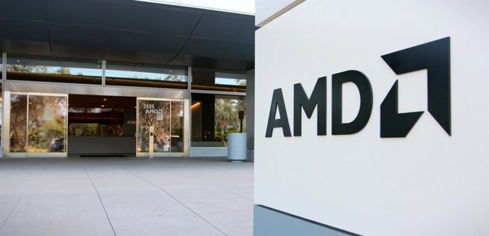 Archivo - Arquivo - Logotipo da AMD em seus escritórios em Santa Clara, no Campus da Califórnia (Estados Unidos)