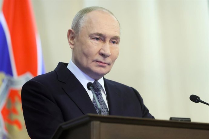 RÚSSIA, MOSCOU - 24 DE FEVEREIRO DE 2026: Vladimir Putin, presidente da Rússia, discursa em uma reunião do Conselho do Serviço Federal de Segurança.