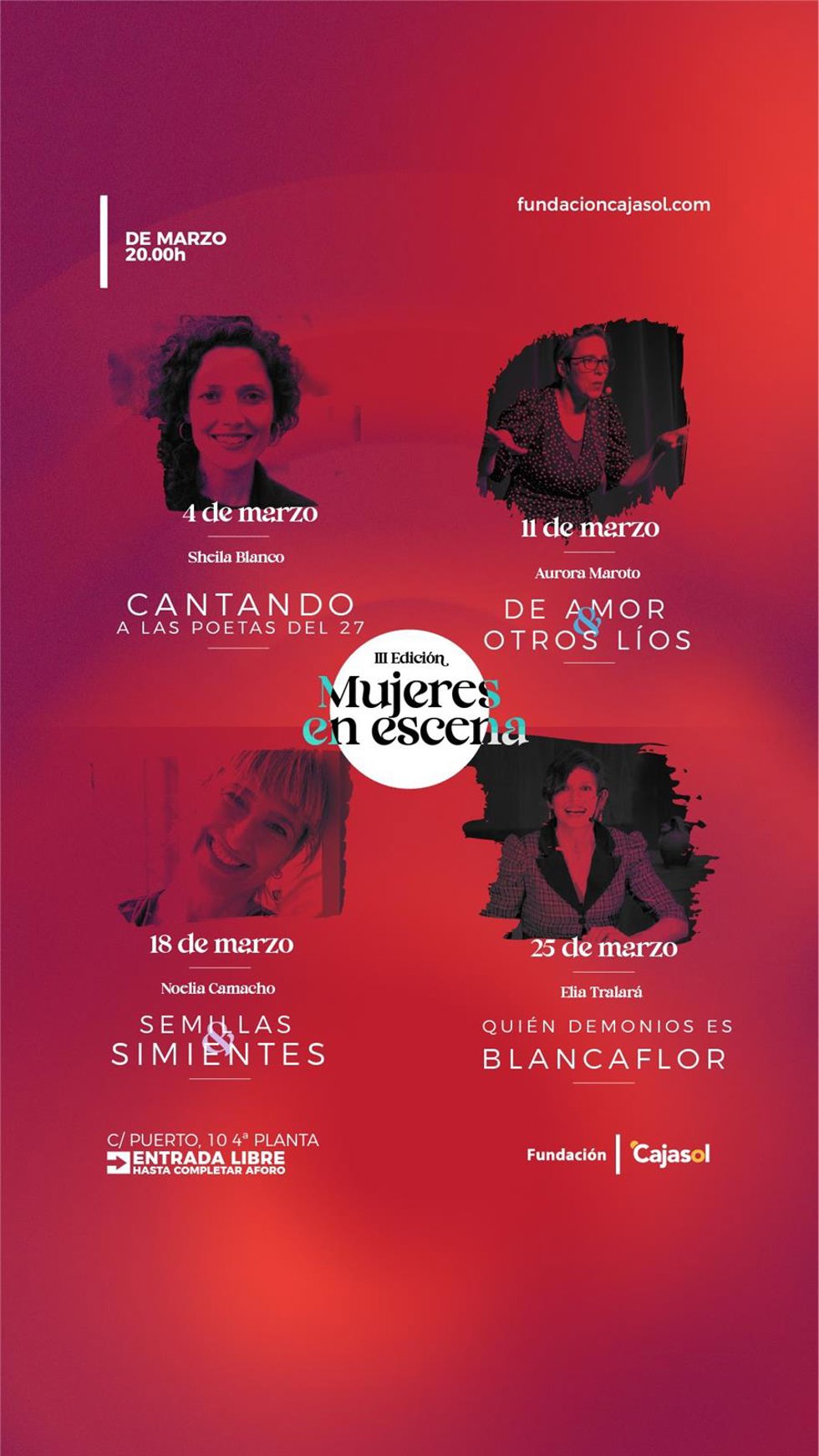 Cartel del ciclo 'Mujeres a Escena' de la Fundación Cajasol en Huelva.