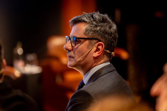 El ministro de la Presidencia, Justicia y Relaciones con las Cortes, Félix Bolaños, durante un coloquio con motivo de la publicación del libro ‘Sobre el imperio de la ley’, del presidente de la World Jurist Association y de la World Law Foundation, Javier