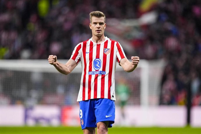 Alexander Sorloth of Atletico de Madrid celebrates a goal during the UEFA Champions League 2025/26 KO play-offs Second Leg match between Atletico de Madrid and Club Brugge KV at Riyadh Air Metropolitano on February 24, 2026, in Madrid, Spain.