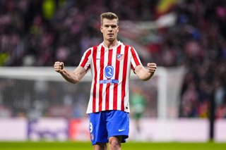Alexander Sorloth of Atletico de Madrid celebrates a goal during the UEFA Champions League 2025/26 KO play-offs Second Leg match between Atletico de Madrid and Club Brugge KV at Riyadh Air Metropolitano on February 24, 2026, in Madrid, Spain.