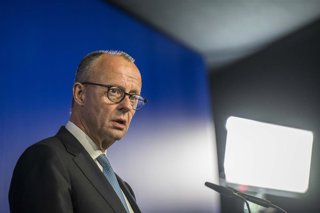 El canciller alemán, Friedrich Merz, en declaraciones tras una cumbre europea.
