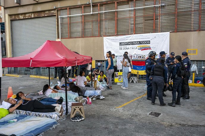 February 14, 2026, Caracas, Venezuela: The ten women began their hunger strike on Saturday, outside the Bolivarian National Police (PNB) headquarters, known as Zone 7, in the Venezuelan capital, in order to press for the release of their relatives being h
