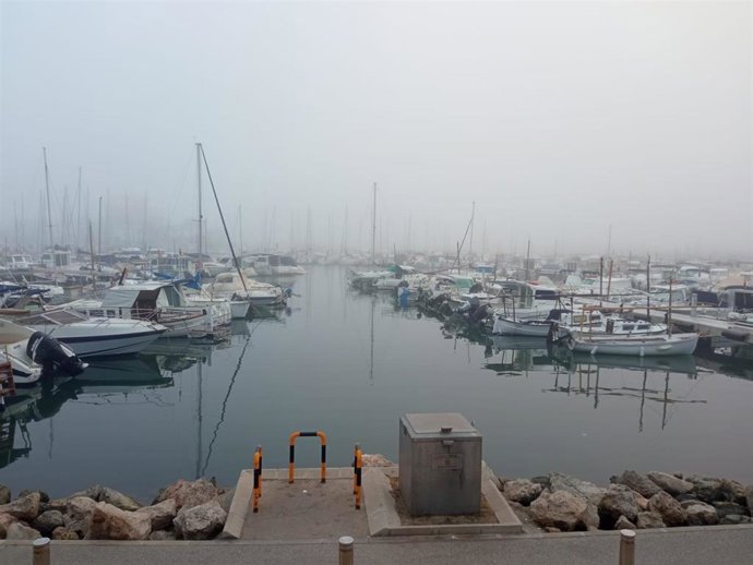 Un día de niebla en un puerto de Palma.