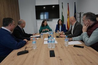 Rocío Blanco, junto a María Dolores Gálvez (centro, al fondo), en su reunión con los representantes  de las asociaciones de arte sacro de Jaén, Cádiz y Córdoba.