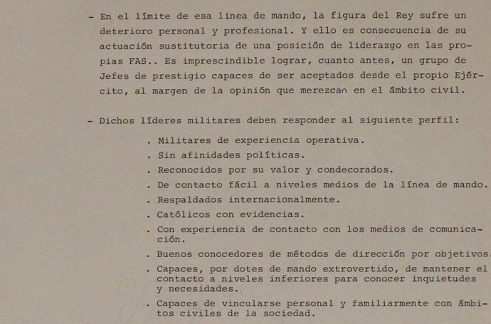 Documento anterior al 23F que analizaba posibles subversiones en las fuerzas armadas. 
